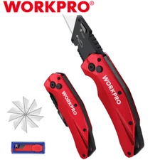 WORKPRO Heavy Duty Folding Utility Knife Metal Axis Lock Box Cutter 10 SK5 Blade