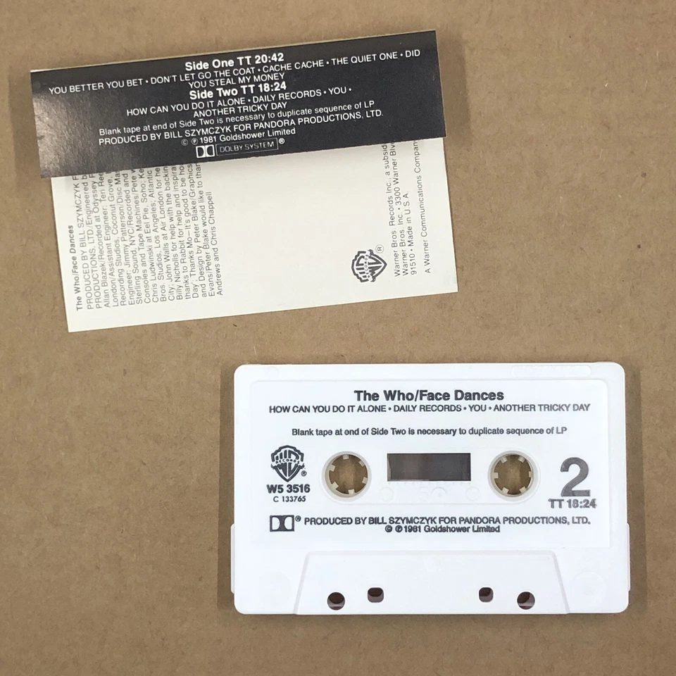 THE WHO Cassette Tape 80s Rock Pop FACE DANCES ANOTHER TRICKY DAY PETE TOWNSHEND - Image 3 of 4