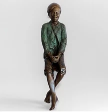 Seated African American Boy Goldscheider Style Signed Cook Heavy 22"