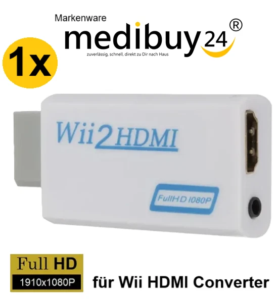 MEDIBUY24 Für Nintendo Wii 2 auf zu HDMI Adapter, Converter 1080p Full HD TV Stick, 3,5mm