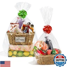 NPLUX Cellophane Wrap for Gift Baskets Bags 10 Pack Large Clear Plastic Gift 