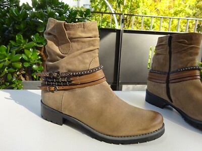 MARIPE Damen Schuhe Stiefeletten Leder Nieten Metall Taupe Italy