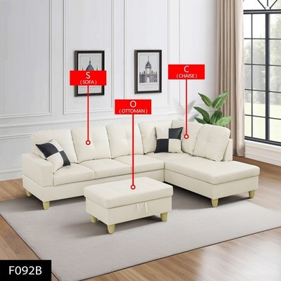 White Faux Leather 3-Piece Couch Living Room Sofa Set