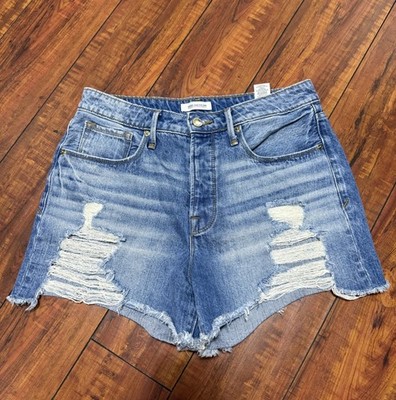 Good American Bombshell Frayed Shorts Button Fly High Rise Jean Shorts Size 6/28
