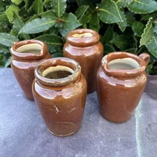 Brown Salt Glazed Ceramic Creamery Pots & Jugs, Vintage Home Décor Stoneware x 4