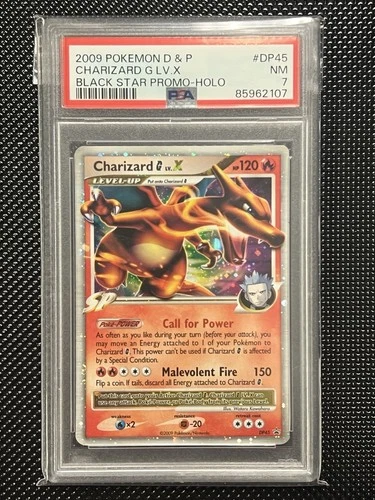 2009 POKEMON DIAMOND & PEARL BLACK STAR PROMO HOLO #DP45 CHARIZARD G LV.X PSA 7