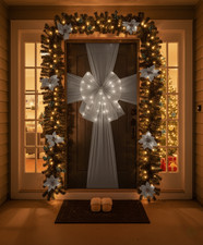 Silver Christmas Door Bow Large Mesh Grey LED Lights Luxury Holiday Decoration
