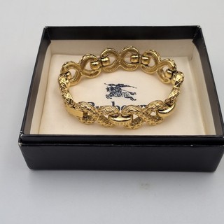Vintage Burberry Gold Tone Textured Link Bracelet in Original Box