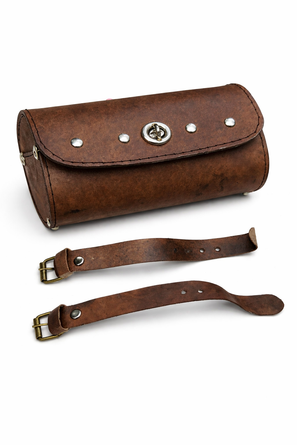 Handmade Leather Brown Saddle Bag for Vintage Bike Classic Cowhide Tool Bag