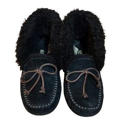 Ugg Alena Suede Cuffed Moccasin Slipper In Black Size 7