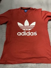 Adidas Red Graphic Tee Size Medium Spell Out Retro Classic Trefoil Logo Cotton