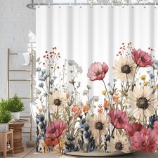Cosmos Daisy Wildflower Shower Curtain Watercolor Floral Blossom Printed Bath...
