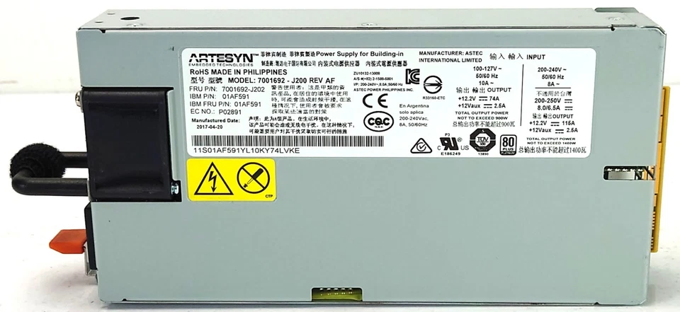 IBM Artesyn 01AF591 1400W PSU Netzteil Server Power Supply 7001692-J202 Power9 8 - Bild 4 von 4