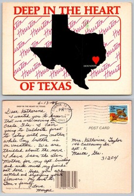 Houston Texas Postcard 1988 Deep in the Heart of Texas Map Silhouette