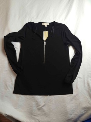 MICHAEL Michael Kors Blouse Top Womens Size XS Black Half Zip Long Sleeve NWT