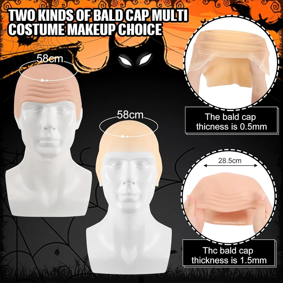 4 Piezas Halloween Gorras Calvas Maquillaje Látex Gorras Calvas Cabeza Peluca Sombrero Disfraz Accesorio Foto 3 de 4