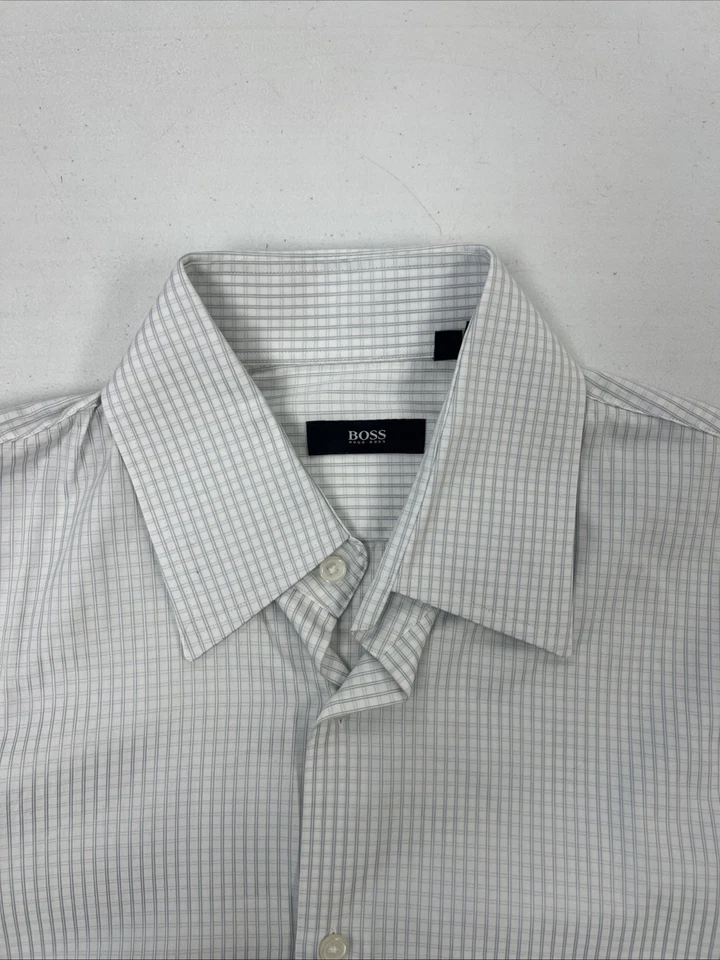 Camisa de vestir de algodón a cuadros blanca/verde Hugo Boss para hombre 15,5 32/33 Foto 4 de 4