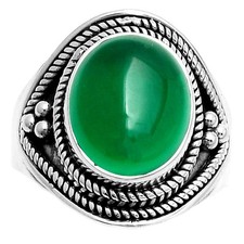 Natural Green Onyx 925 Sterling Silver Ring s.7.5 Jewelry R-1312