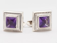 ELFCRAFT Hamburg Manschettenkn&ouml;pfe Silber 925 Amethyst / Pyramiden-Schliff