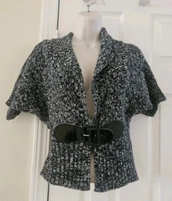 Derek Heart Sweater with Black Accent Belt  Short Sleeve Women's Size L