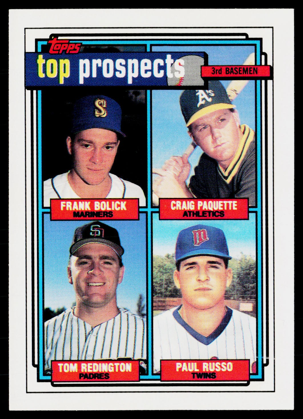 1992 Topps #473 1992 Top Prospects (Bolick / Paquette / Redington / Russo)