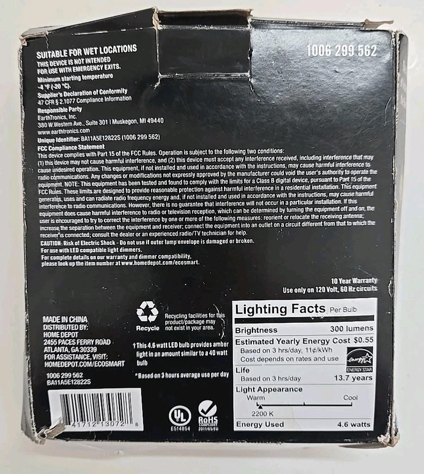 EcoSmart (3pk) 40W Bulb E12 Candelabra - Thinner Filament 2200K - AMBER (B11) - Image 4 of 4