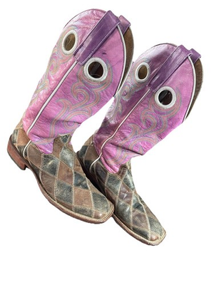 #ad #ad Horse Power Diamond Stitch Western Boots Square Toe Purple Brown Mens Size 8 B $53.99