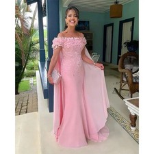 Custom Elegant Pink Mermaid Mother of The Bride Dress Lace Applique Evening Prom