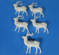 VINTAGE LOT OF 5 CELLULIOD WHITE REINDEER FIGURINES