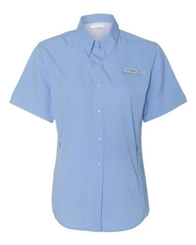 NUEVA Camisa Columbia Tamiami II Para Mujer Talla PEQUEÑA Manga Corta Gorra Blanca Azul PFG