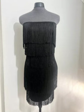 PLT Black tassel bodycon Bandeau dress size 12 - RRP £40 NEW WITH TAGS