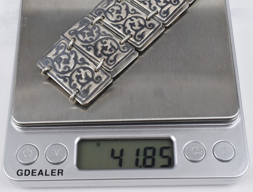 Niello Articulated Sterling Silver Cuff Bracelet 7" Long 1-1/4" Wide Beautiful - Picture 6 of 15