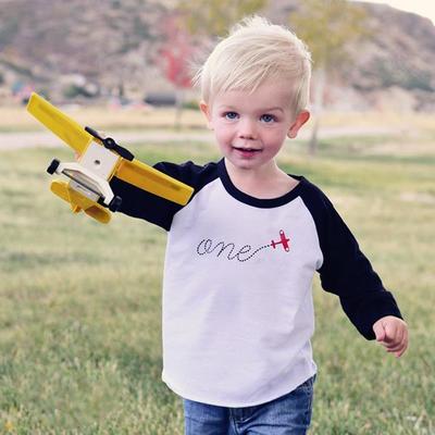 First Birthday Shirt Airplane Baby/Toddler Boy/Girl One Bday Raglan tshirt  1st