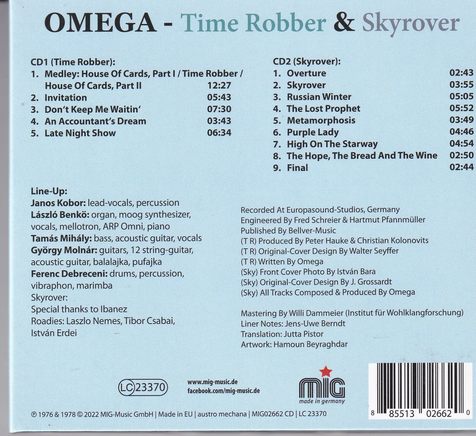 OMEGA - Time Robber & Skyrover - MIG 2 CDs 2022 digipak - Bild 2 von 2