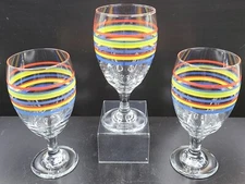 3 Royal Norfolk Mambo Iced Tea Set Libbey Fiesta Rainbow Striped Goblet Stemware