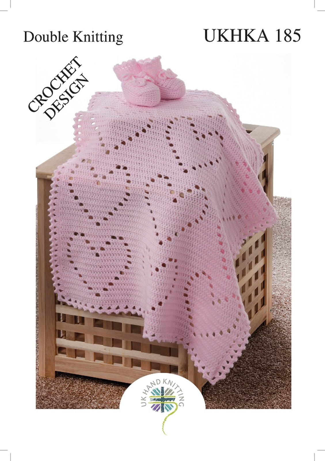 Double Knit Crochet Pattern for Heart Pattern Baby Blanket & Bootees UKHKA 185