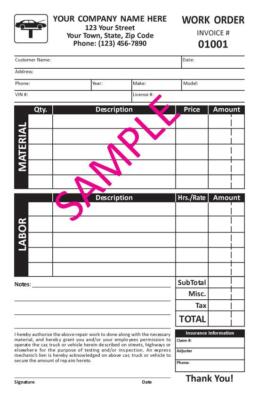 100 Custom Auto Repair Carbonless Forms, Invoices FREE Numbering TMG048