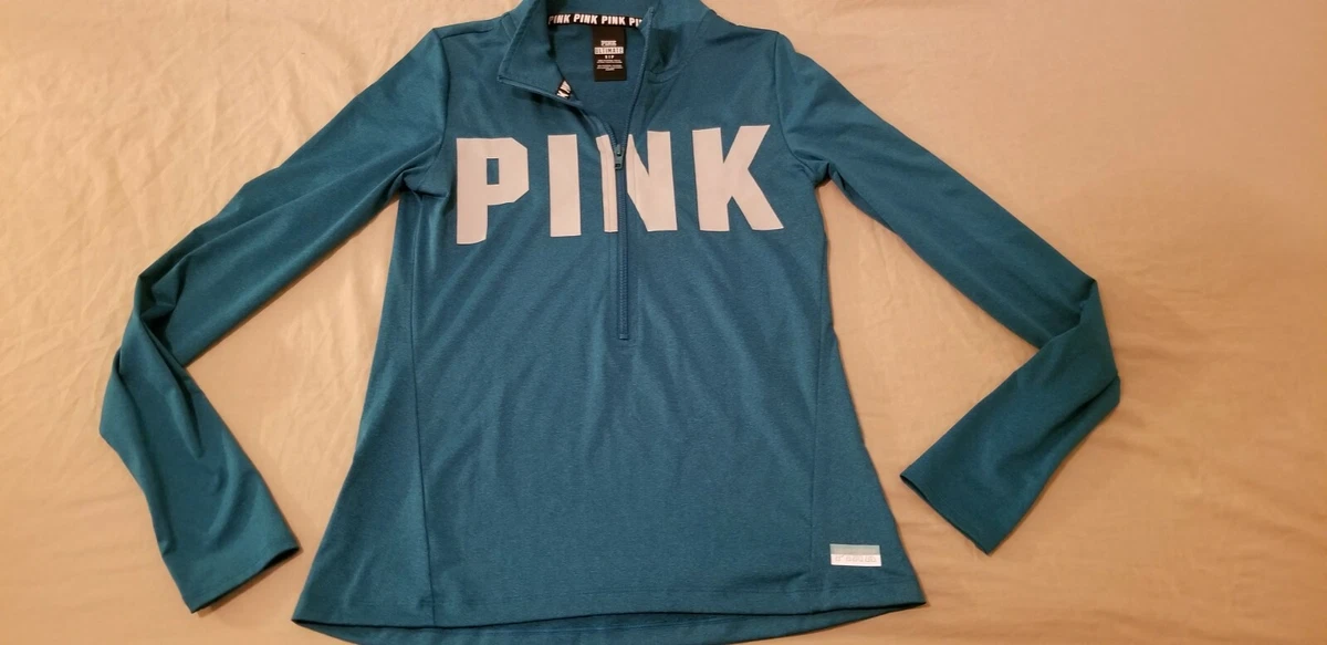Womens Victoria Secret Pink Half Zip Shirt S Small Green Athletic