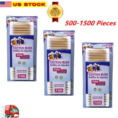 500-1500 Pc Bamboo Wooden Sticks Makeup Double Tip Cotton Swab Buds Applicator
