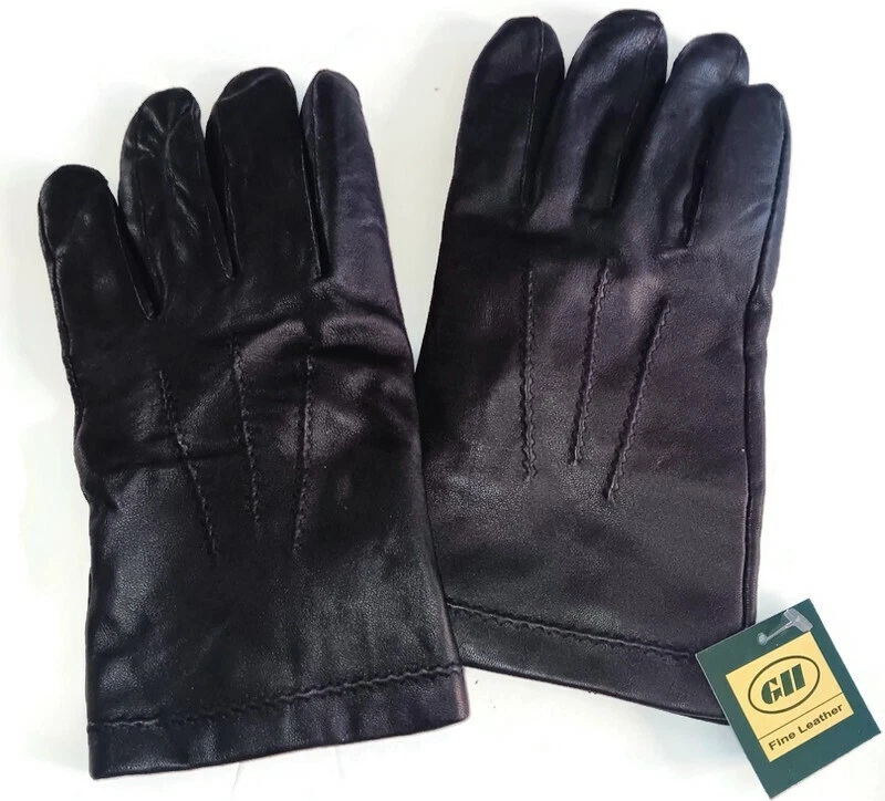 Men's 100% Cashmere Lined Genuine Leather Gloves,Black, Large