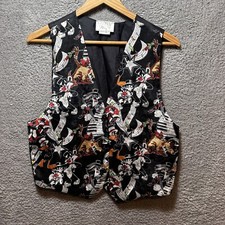 Mens Formal Vest Waistcoat Looney Tunes With Black Satin Shawl Fits All Vintage