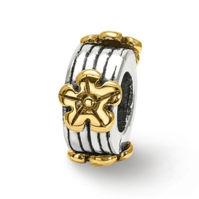 Floral Bead .925 Sterling Silver & 14K Gold Accent Antique Reflection Beads