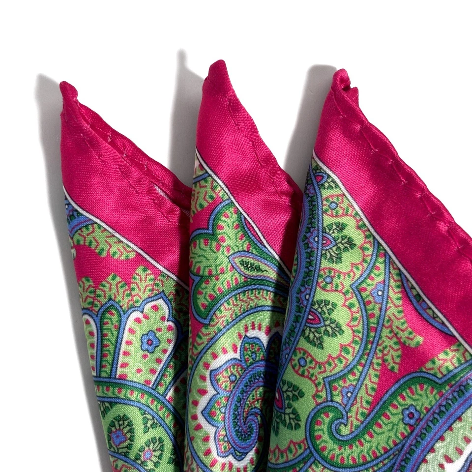 Hot Pink & Green Paisley Pocket Square (Small 9") - Image 2 of 4