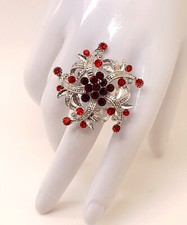 R001 Modern red  light red rhinestone Blooming flower Adjustable fashion Ring