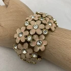 Miriam Haskell? Pale Pink Enamel w/ Crystal Flowers 9” Around Bracelet Gold Tone