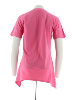 Women's Short Sleeve Shirt -Trapeze Hem, Embroidered, Knit Top