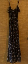 Guess Los Angeles Maxi Dress Size 4 Black Floral spaghetti straps Festival Boho