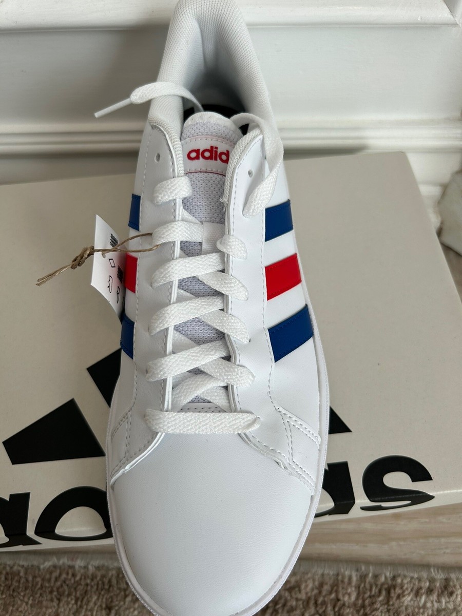 Adidas Grand Court Base 2.0 White Red Blue Mens Classic Sneakers