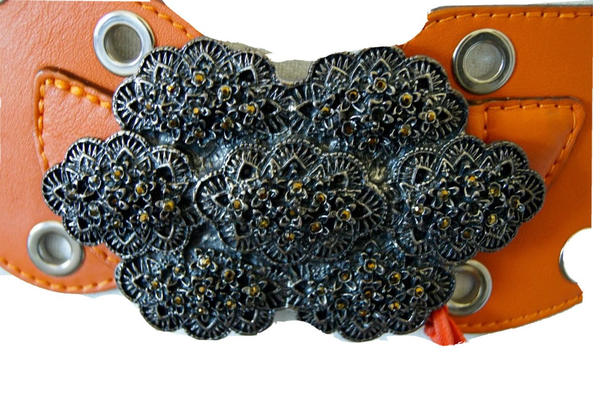 VITANUOVA Firenze Italy Orange Leather Pewter Buckle  display picture 3