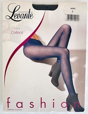 NWT Levante Black Nero Fishnet 50 Den Denier Pantyhose Tights Sealed Pkg sz 2